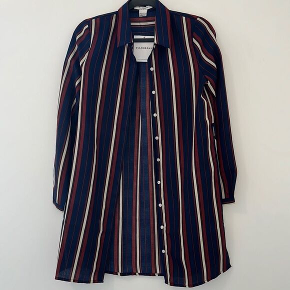 NWT Asos Glamorous Striped Button front shirt Dress small navy burgundy - Picture 1 of 10